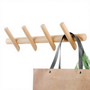 Natural Beech Wood 4 <b>Hooks</b> <b>Wall</b> Mounted Tool <b>Rack</b> Eco-Friendly Multifunction - Product Image 2