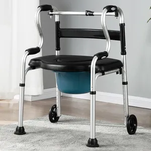 Multifunction Commode Shower Walker Chair Upright Walker With Seat And Wheels Walking Aid Assist Elderly Foldable Walking Chair