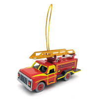 Ornement suspendu personnalisé vintage en fer imprimé à la main, camion de pompiers rétro en étain, artisanat de véhicule, pendentif pour sapin de Noël, décoration de fête