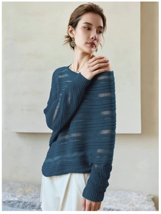 Maglione Casual da Donna all'Ingrosso, Maglia Monospalla a Maglia Larga con Texture Traforata a Righe e Maniche Lunghe - Product Image 4