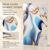 Panneau mural décoratif en PVC brillant MORLENX, motif abstrait bleu, blanc et or, effet marbre UV, pour décoration intérieure de luxe