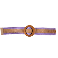 Ceinture large rétro bohème personnalisée de 5 cm en polyester/PU tressé élastique, style sauvage, pour robe chemise femme avec boucle en bois