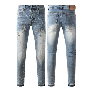 Jeans pantalon décontracté pour hommes d'affaires Jeans pour hommes Slimfit Diamond Jeans pour hommes Marque de luxe <span class=keywords><strong>Jean</strong></span> en denim <span class=keywords><strong>avec</strong></span> <span class=keywords><strong>croix</strong></span> - Product Image 1