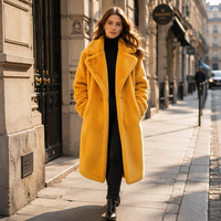 Manteau long en fausse fourrure pour femme, chaud et épais pour l'hiver, style vintage avec col rabattu, en peluche, à carreaux, vêtement d'extérieur tissé pour femme