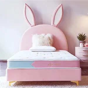 MOQ1 pcs Comfortable Soft And Warm Cute Pink Rabbit Upholstered Single Upholst kids Beds Children bed furniture