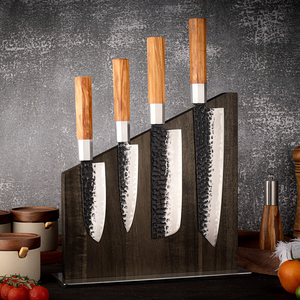 Portacoltelli in Legno di Acacia Naturale con Acciaio Inossidabile, Magnetico, Ecologico, Durevole, Set da 7 Pezzi, Blocchi da Cucina in Legno, Borse Arrotolabili - Product Image 1