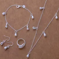 Brincos de prata esterlina, mulheres de casamento de alta qualidade, clássico, gota, colar, anéis, moda, joias, conjuntos