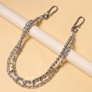 Trendy Double Layer Pants <b>Chain</b> With Spike Beads And Studs For Casual Hip Hop Style Unisex Zinc Alloy <b>Waist</b> <b>Chain</b> - Product Image 3