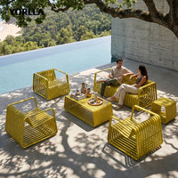 Ensemble de conversation de jardin en métal côtelé pour hôtel de charme, chaise longue en aluminium à boucle continue, taille personnalisée
