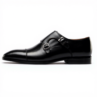 Chaussures Homme Noires en Cuir Double Boucle Monk Strap, Cuir de Veau Pleine Fleur Italien, Semelle Caoutchouc Antidérapante, Formelles, Affaires, Mariage, Luxe