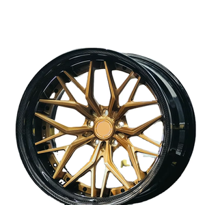 Fashion Mesh Style Forged Alloy <b>Wheel</b> With Full Carbon Barrel Golden <b>Spoke</b> Custom Surface Finish Lightweight Auto Rim - Product Image 2