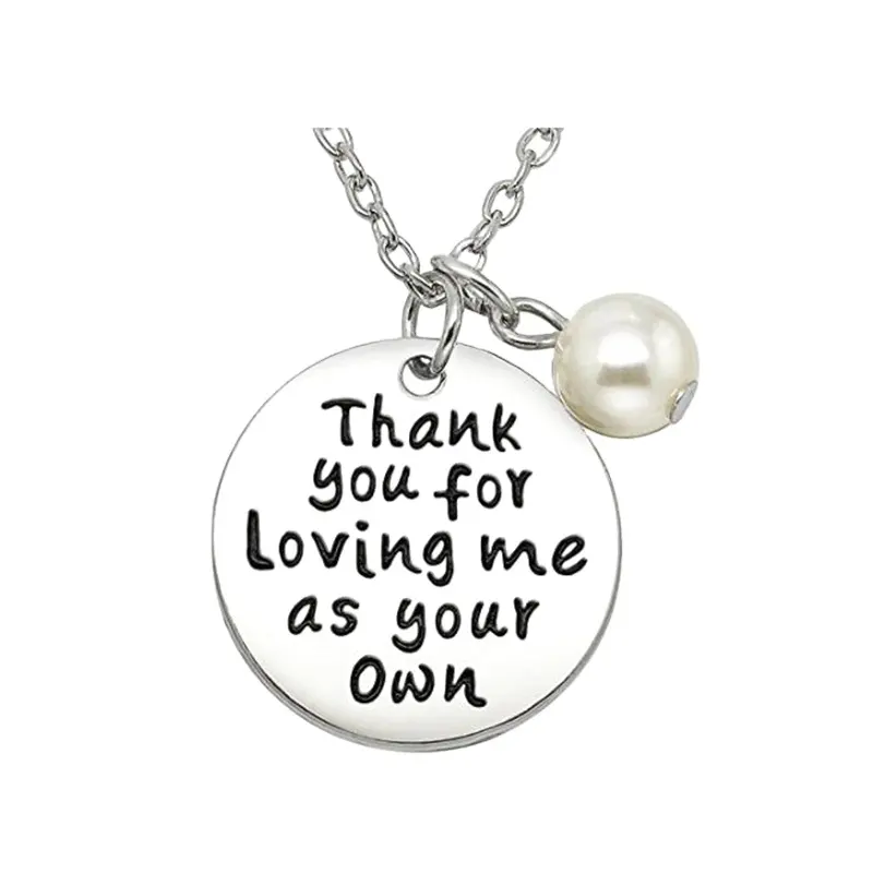 Sentimental Necklace Simulated Pearl Thank You For Loving Me As Your Own Family Pendant