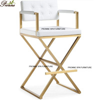 Meubles de salon de beauté LUXE, comptoir en acier inoxydable blanc et noir, tabouret de bar, chaise de maquillage