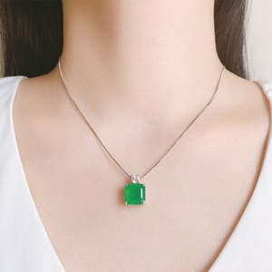 Fashion Eco-friendly Copper Minimalist Square Green Zircon Pendant Earrings Set Elegant Brass Jewelry Sets for Refined Everyday - Product Image 6
