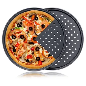 Thép carbon đục lỗ Baking Pan với lớp phủ không dính vòng bánh pizza Crisper khay công cụ bakeware Set Công cụ nướng bánh Pizza chảo