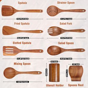 Multifunctional Home and <strong>Kitchen</strong> Teak Wood <strong>Kitchen</strong> Cooking Utensils <strong>Tools</strong> <strong>Kitchen</strong> Accessories <strong>Gadgets</strong> Wooden Utensils Set - Product Image 5