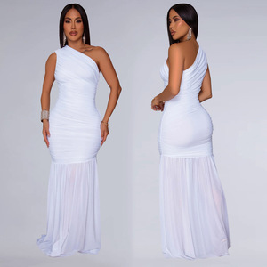 Disponibile CX7370 <span class=keywords><strong>Abito</strong></span> Monospalla Senza Maniche in Rete, Vestito <span class=keywords><strong>Lungo</strong></span> Aderente Elasticizzato Tinta Unita Trasparente per Club, Feste e Compleanni - Product Image 5