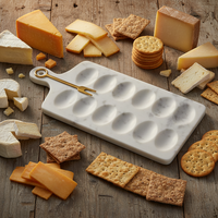 Plateau de service en marbre blanc avec rainure pour œufs, plateau à dessert en marbre naturel avec fourchette en métal pour le thé de l'après-midi