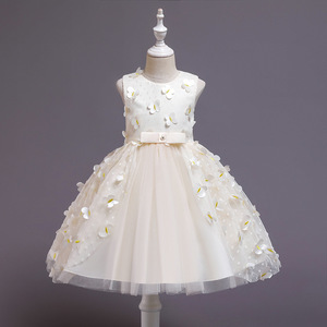Robe de demoiselle d'honneur pour filles, en Tulle bleu clair, ligne A, sans manches, col rond, robe de princesse avec fleurs, robe de soirée pour enfants - Product Image 3