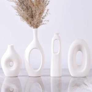Home Decor Contemporary Farmhouse <b>Unique</b> Modern Nordic Elegant White Round Tabletop Ceramic <b>Vase</b> - Product Image 2