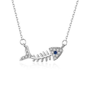 S925 de pescado de plata collar de hueso para dama Chapado en platino collar de plata esterlina para mujer SCN376 - Product Image 1