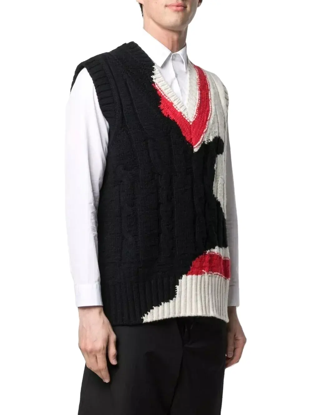 YF OEM ODM wholesale patchwork fashion v-neck loose knitted sleeveless men women pullover sweaters vest