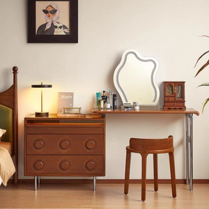 โต๊ะเครื่องแป้งไม้เนื้อแข็งสไตล์เรโทรแบบขยายได้ ตู้ลิ้นชักห้องนอน ตู้เก็บของมุมห้อง - Product Image 1