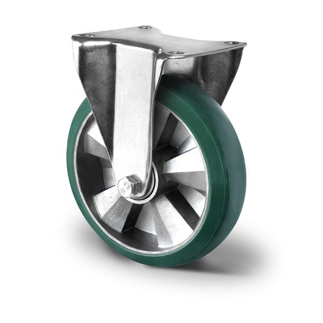 CASCOO 5 Inch Heavy Duty Fixed Caster Wheels Industrial Trolley Wheels Solid Aluminium Steel Rubber PU Material for Heavy Duty