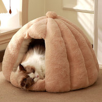 Coussin rond épais pour animaux de compagnie, vente en gros d'usine, nid semi-fermé chaud pour chats et chiens en hiver, literie douce et lavable pour animaux de compagnie
