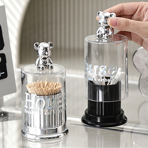 Bear Shaped Acrylic <b>Toothpick</b> Holder With Cotton Swabs Storage For Home Use Durable Plastic Container - Product Image 4