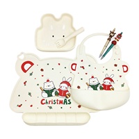Ensemble de vaisselle pour enfants en silicone personnalisé, de qualité alimentaire, avec assiette à ventouse, bol, fourchette, cuillère et bavoir, design frais et mignon