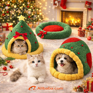 Lit pour animaux de compagnie en forme de triangle de Noël de luxe, maison pour chat et chien, pliable, écologique, sac de couchage pour animaux de compagnie pour l'hiver - Product Image 1