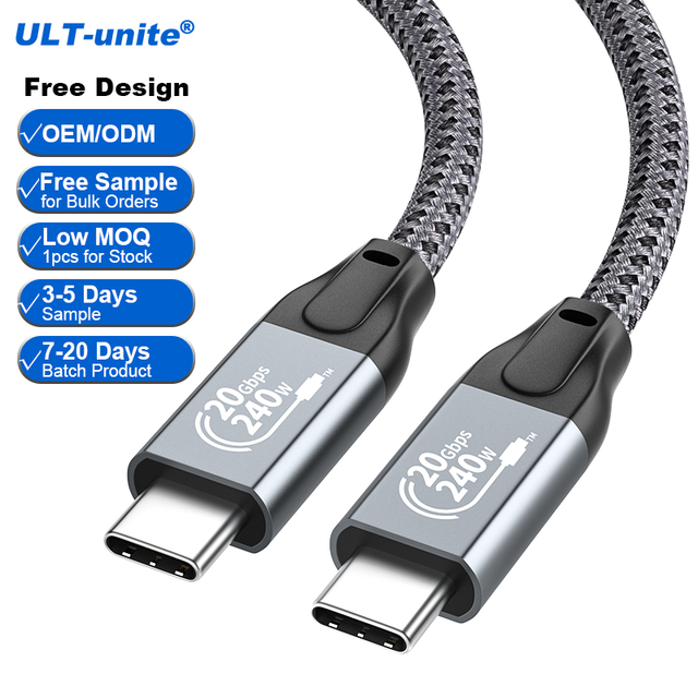 ULT-unite Wholesale USB3.2 1M 2M 3M 5M PD240W Fast Charging 4K 60Hz Video Output 20Gbps Data Transfer Cord Type C Cable