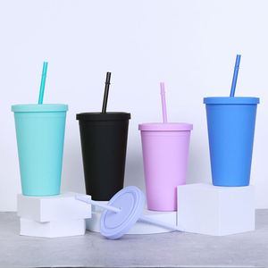 Custom Logo Plastic 16 oz Acrylic Drinking Cups 16oz <b>Double</b> <b>Wall</b> Matte Skinny Tumbler With Lid and Straw - Product Image 1