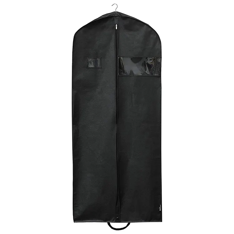 Toptan özel Logo olmayan dokuma erkek elbise toz takım elbise kapağı lüks siyah çevre dostu kumaş takım elbise konfeksiyon çanta kapağı fermuarlı
