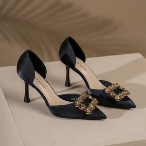 6693-6 Escarpins slingback à bout pointu, talon aiguille, décor strass, chaussures D'Orsay à talon haut, tendance mode femme - Product Image 3