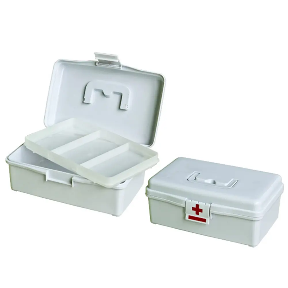 Caja de herramientas de plástico PP blanca, caja de herramientas con bandeja interior, precio barato profesional