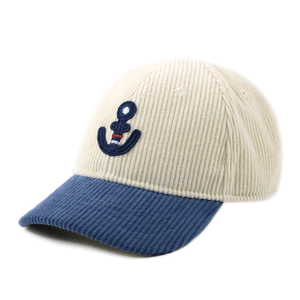 Casquette de baseball pour enfants mignonne et cool, en velours côtelé blanc et bleu marine, avec applique d'ancre, style nautique pour les jeux en plein air - Product Image 1