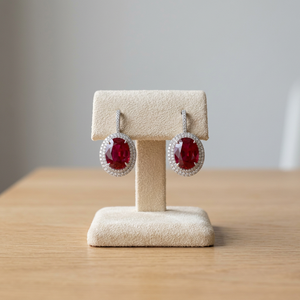 Boucles d'oreilles pendantes ovales rouge rubis, pierre de naissance de juillet, serties de griffes, en argent sterling, pour mariage et fête - Product Image 4