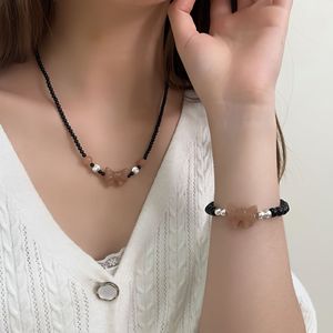 Collar de plata de ley S925 con lazo, cadena de clavícula con luz de luna naranja para mujer, regalo, joyería, accesorio de moda elegante - Product Image 1