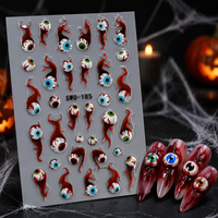 1 autocollant 3D Halloween en relief pour ongles, motifs auto-adhésifs en PET (fantôme, toile d'araignée, œil maléfique) pour femmes, salon, fête, vente en gros