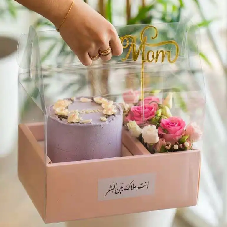 Caixa de presente para doces e bolos, caixa quadrada de presente com flores de rosa preservadas para presente do dia dos namorados
