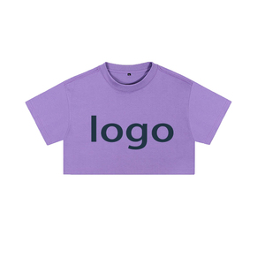 เสื้อครอปท็อปผ้าฝ้ายแท้สุดเทรนดี้สำหรับเต้นรำ ทรงหลวม แขนสั้น พิมพ์โลโก้ได้ - Product Image 3