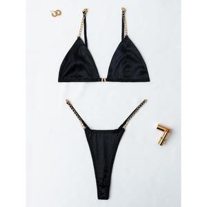 Conjunto de Dos Piezas de Lencería Sexy, Calada, con Cadena Metálica, de Tres Puntos, Seductora y Encantadora, de Europa y América - Product Image 5