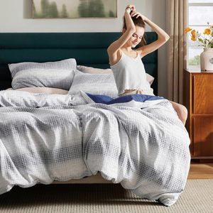 <strong>Duvet</strong> <strong>Cover</strong> Set <strong>Waffle</strong> Weave Textured Striped Soft Breathable Bedding Comforter <strong>Cover</strong> with 2 Pillowcases for All Season - Product Image 2