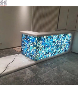 Barra de <span class=keywords><strong>Bar</strong></span> Comercial de Piedra de Ágata Azul Encantadora y de Lujo, Diseño Moderno, Características Ecológicas, Acabado de Alto Brillo, Hotel, Casa de Campo - Product Image 4