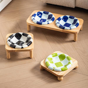 Doe Pet Bol en céramique grande capacité pour chien, design anti-choc et antidérapant, bol pour animaux de compagnie en PE à motif damier avec support - Product Image 3