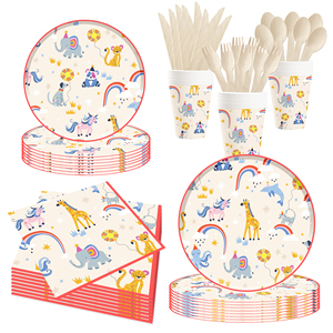 Platos de Papel para Fiesta DAMAI con Estampado de Animales, Juego de Vajilla Desechable para Fiesta de Cumpleaños Infantil con Platos con Borde Rojo - Product Image 1