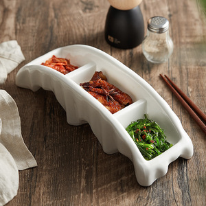 Bandeja de Porcelana Blanca Desechable con Tres Compartimentos en Forma de Puente, para Aperitivos, <span class=keywords><strong>Tapas</strong></span>, Encurtidos y Banquetes - Product Image 2