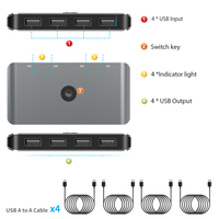 Rocketek 4 Komputer Berbagi 4 Port USB 2.0 Hub Adaptor Penghubung Berbagi USB KVM Controller Switcher Selector